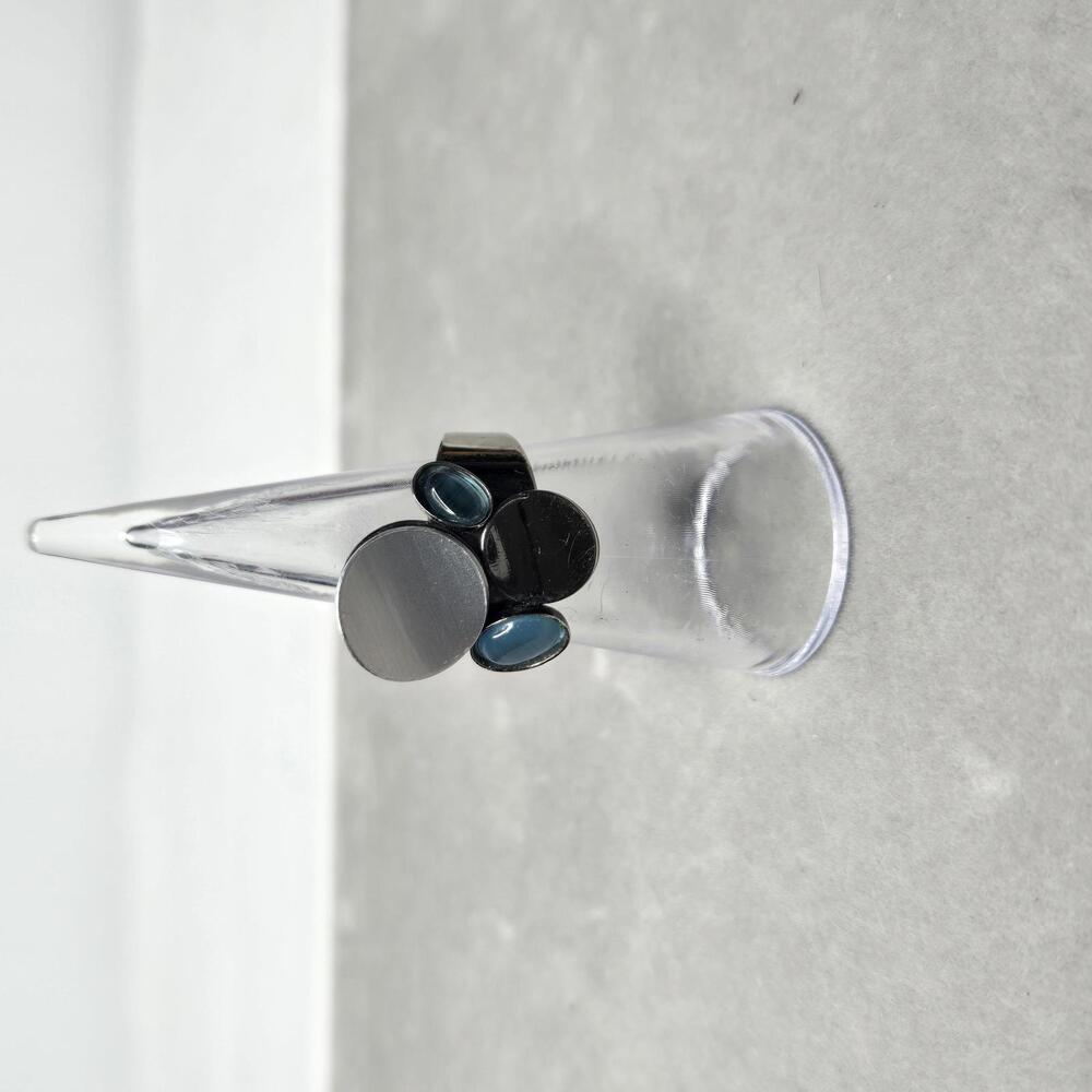 Christophe Poly Modernist Statement Ring Mixed Metal Blue Glass size 7 Geometric